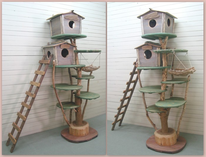 画像: “乗り切ろう応援セール品”オリジナル大型流木キャットタワー（駆上りハシゴオリジナルハンモック付き）