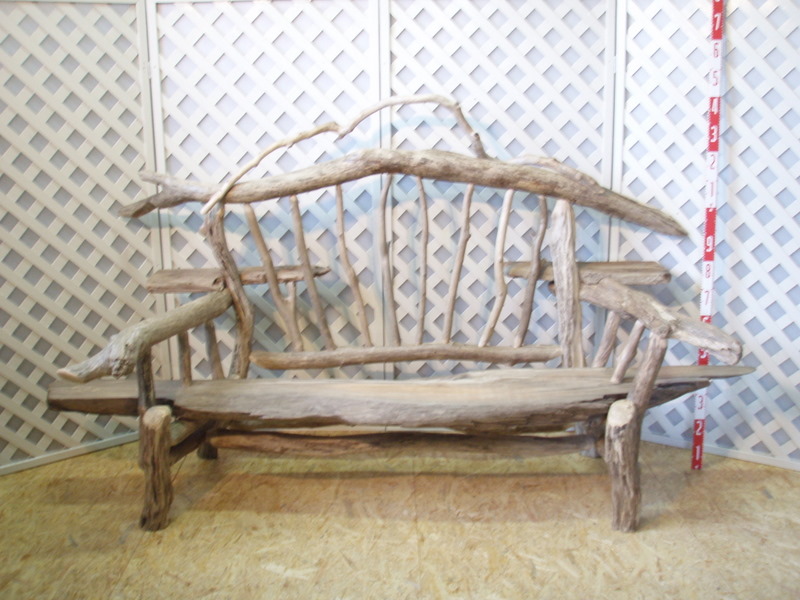 画像: ベンチ（飾り棚付き）３人掛用　流木ケヤキ座板